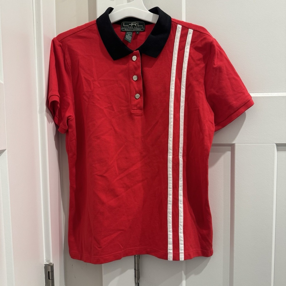 Women's Lauren Active Snap Front Shirt With Decorative Stripes Medium